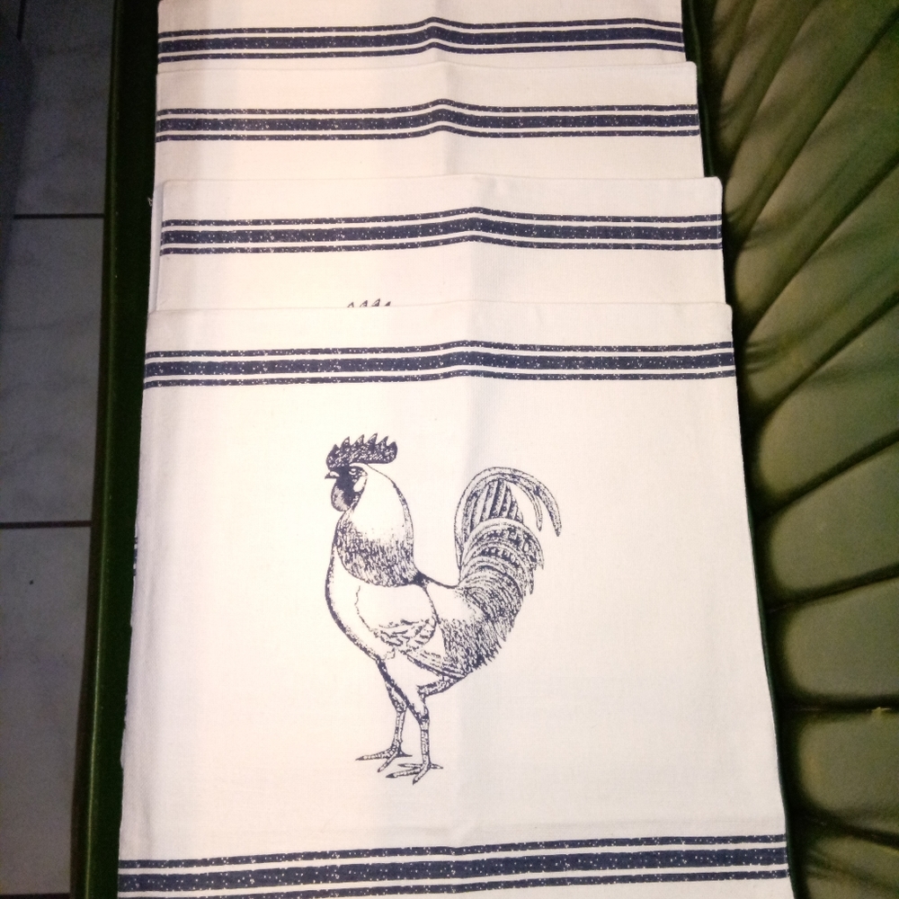Blue Rooster Chicken Tapestry Placemats with Borders (4) Farmhouse Country